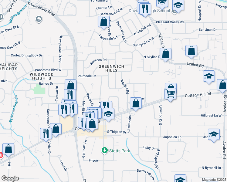 map of restaurants, bars, coffee shops, grocery stores, and more near 4073 South Lancewood Drive in Mobile