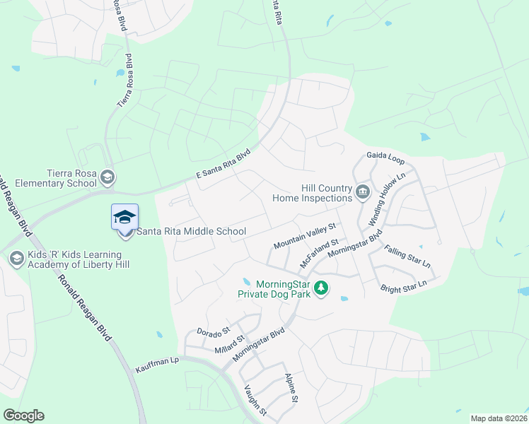map of restaurants, bars, coffee shops, grocery stores, and more near 320 Mira Mesa Drive in Liberty Hill