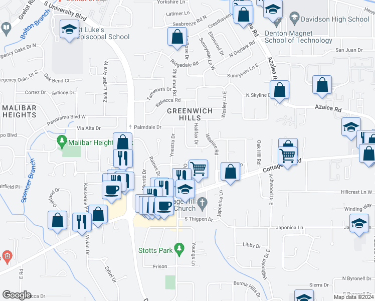 map of restaurants, bars, coffee shops, grocery stores, and more near 4077 South Lancewood Drive in Mobile