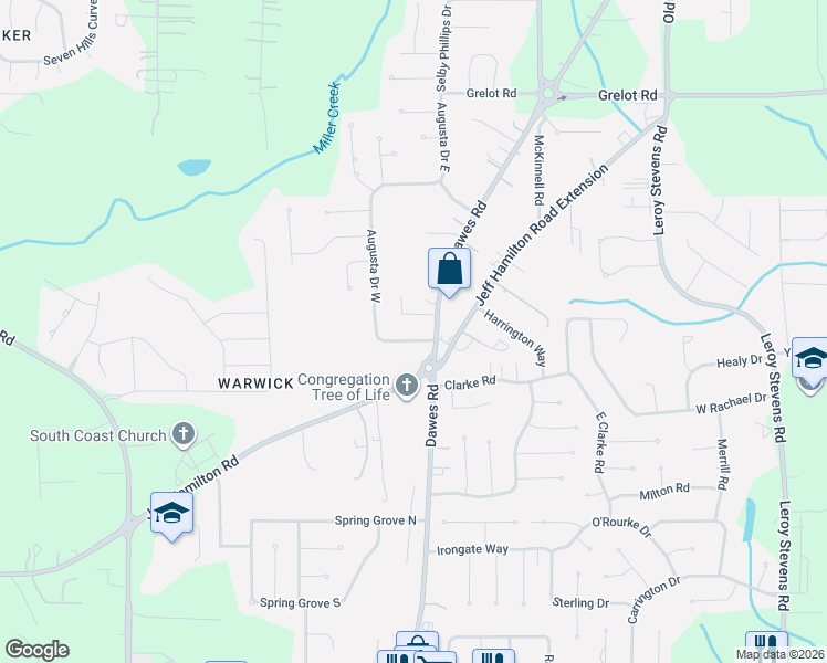 map of restaurants, bars, coffee shops, grocery stores, and more near 8708 Augusta Drive in Mobile