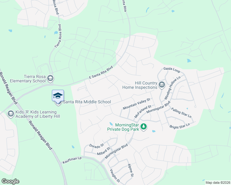 map of restaurants, bars, coffee shops, grocery stores, and more near 320 Mira Mesa Drive in Liberty Hill