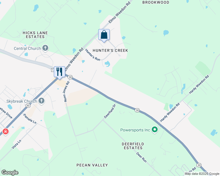 map of restaurants, bars, coffee shops, grocery stores, and more near 4401 Hunter's Cove in College Station