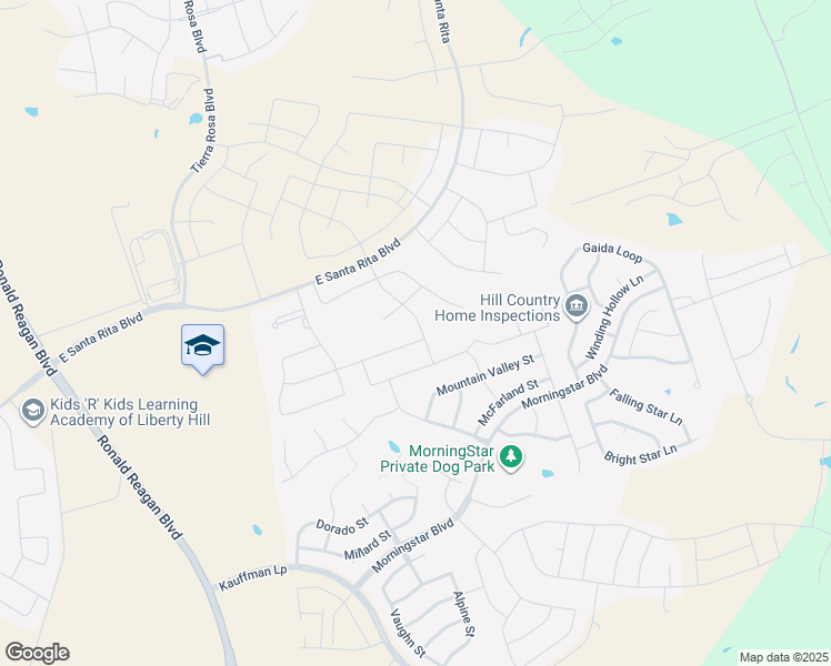 map of restaurants, bars, coffee shops, grocery stores, and more near 320 Mira Mesa Drive in Liberty Hill