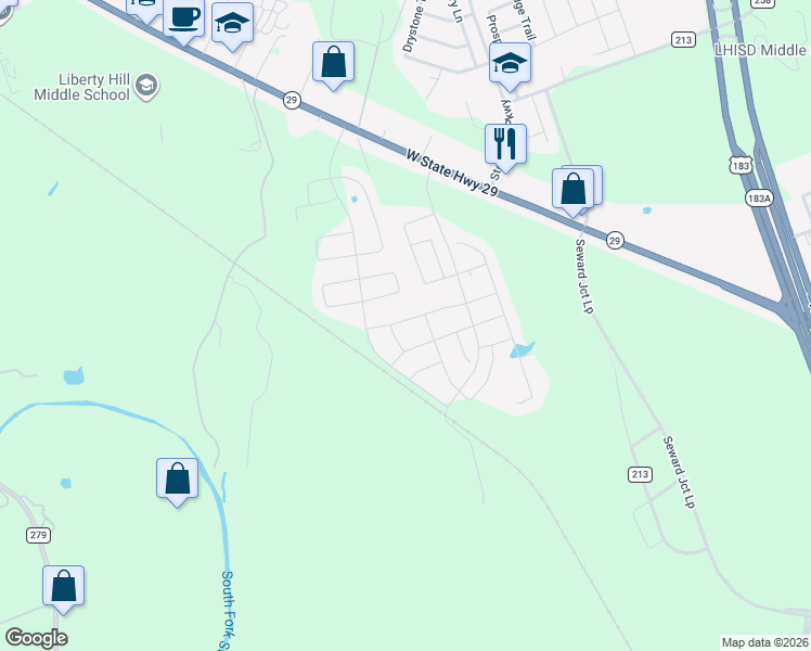 map of restaurants, bars, coffee shops, grocery stores, and more near 304 Freedom Park Avenue in Liberty Hill