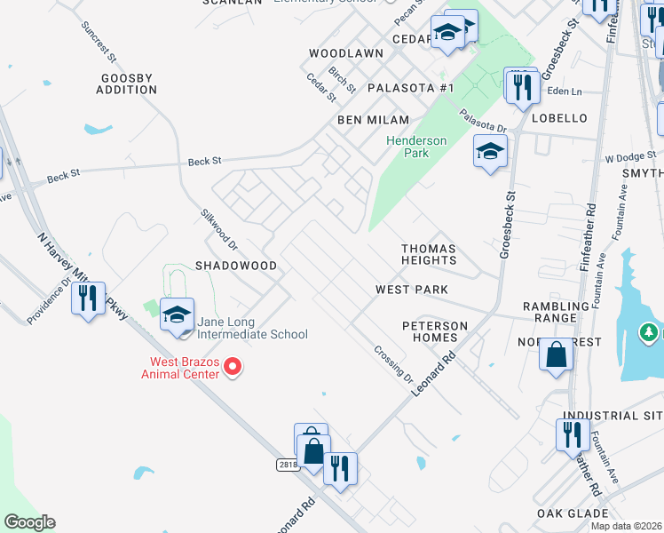 map of restaurants, bars, coffee shops, grocery stores, and more near 971 Marquis Drive in Bryan