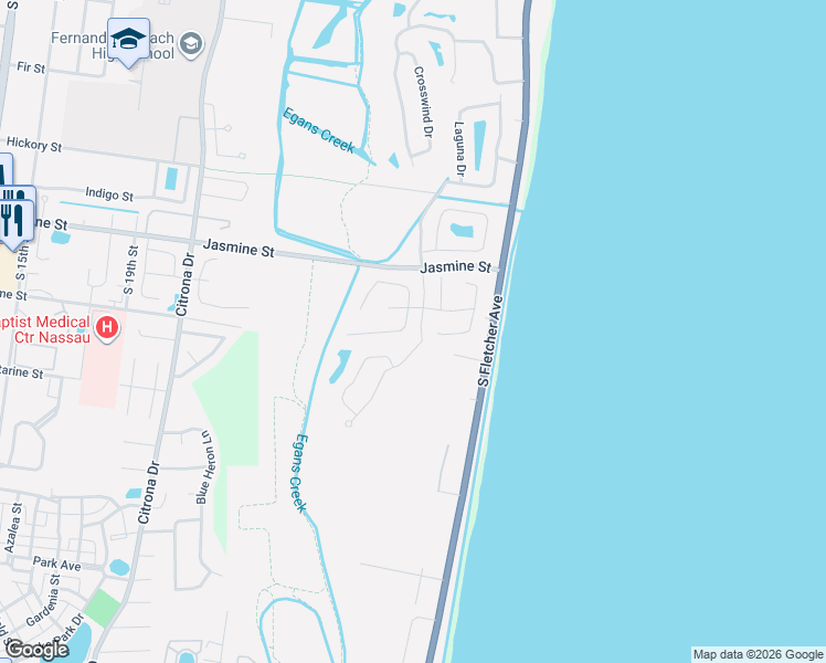 map of restaurants, bars, coffee shops, grocery stores, and more near 1008 Ocean Oaks Drive North in Fernandina Beach