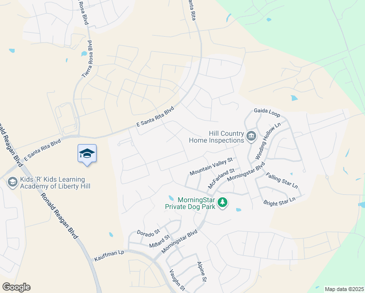 map of restaurants, bars, coffee shops, grocery stores, and more near 320 Mira Mesa Drive in Liberty Hill