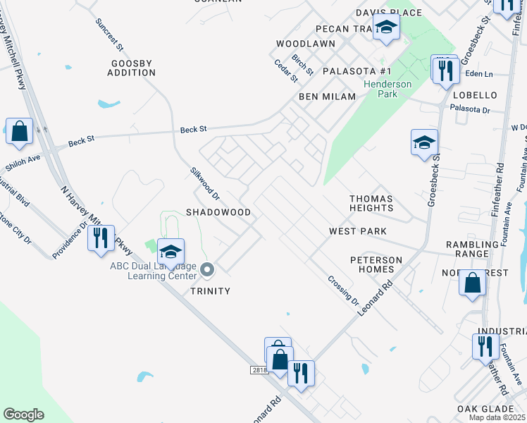map of restaurants, bars, coffee shops, grocery stores, and more near 975 Crossing Drive in Bryan