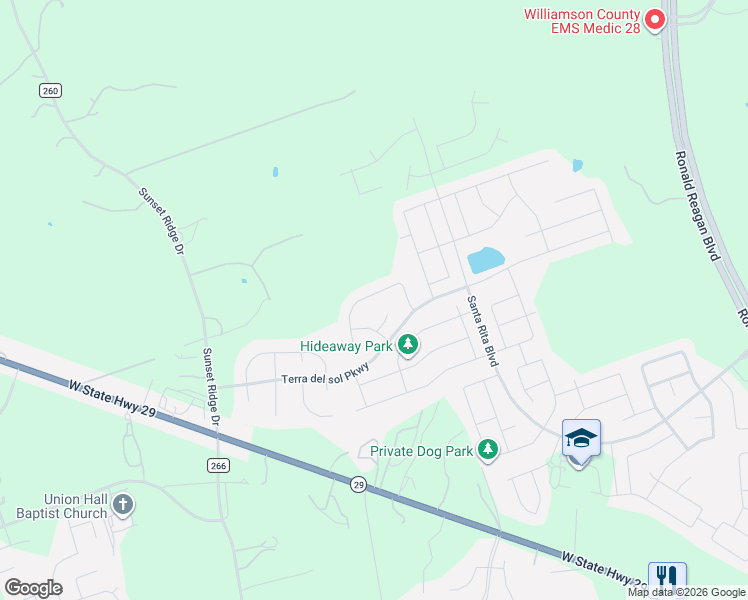 map of restaurants, bars, coffee shops, grocery stores, and more near 283 Zuma Drive in Georgetown