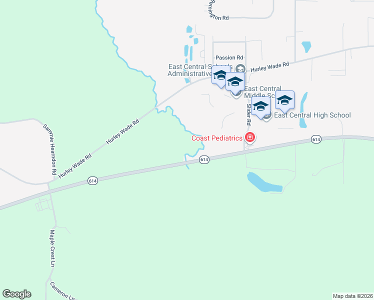map of restaurants, bars, coffee shops, grocery stores, and more near Mississippi 614 in Moss Point