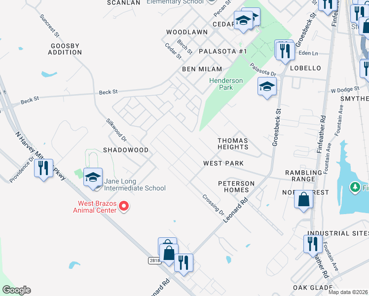 map of restaurants, bars, coffee shops, grocery stores, and more near 920 Clear Leaf Drive in Bryan
