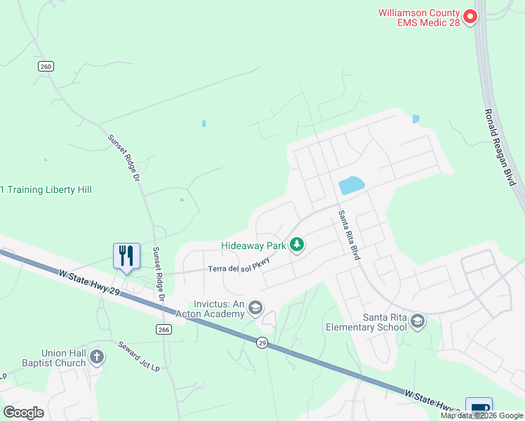map of restaurants, bars, coffee shops, grocery stores, and more near 352 Co Road 260 in Liberty Hill