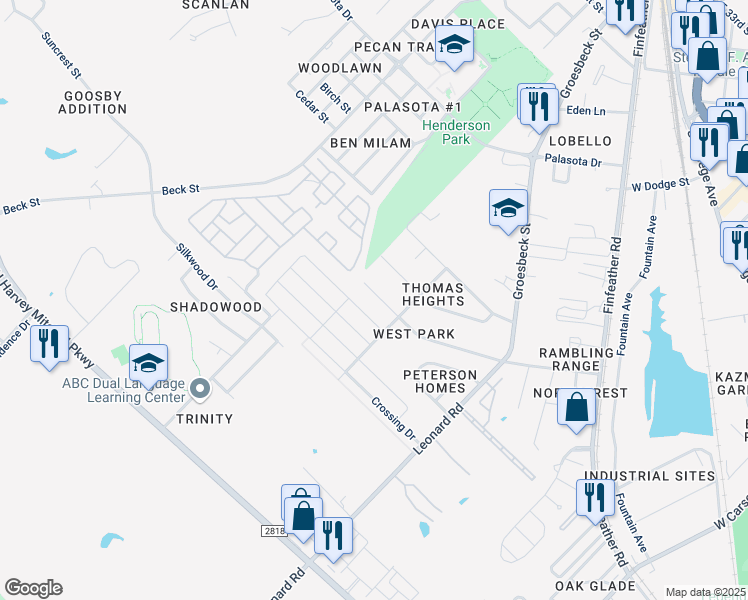 map of restaurants, bars, coffee shops, grocery stores, and more near 1012 Bittle Lane in Bryan