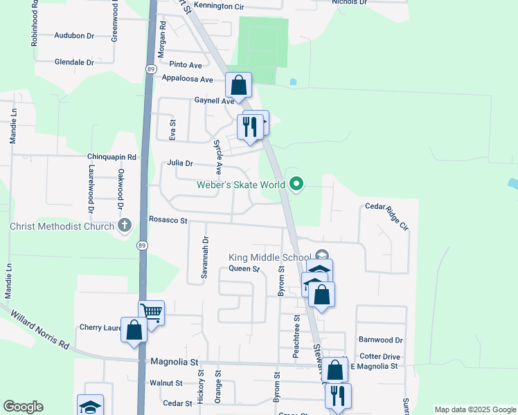 map of restaurants, bars, coffee shops, grocery stores, and more near 6465 Julia Drive in Milton