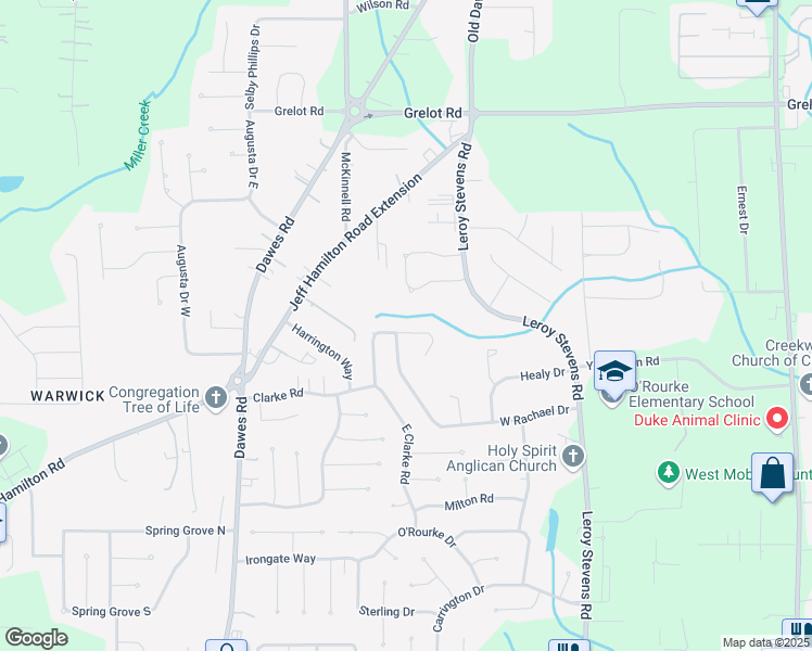 map of restaurants, bars, coffee shops, grocery stores, and more near 8410 North Kendall Court in Mobile