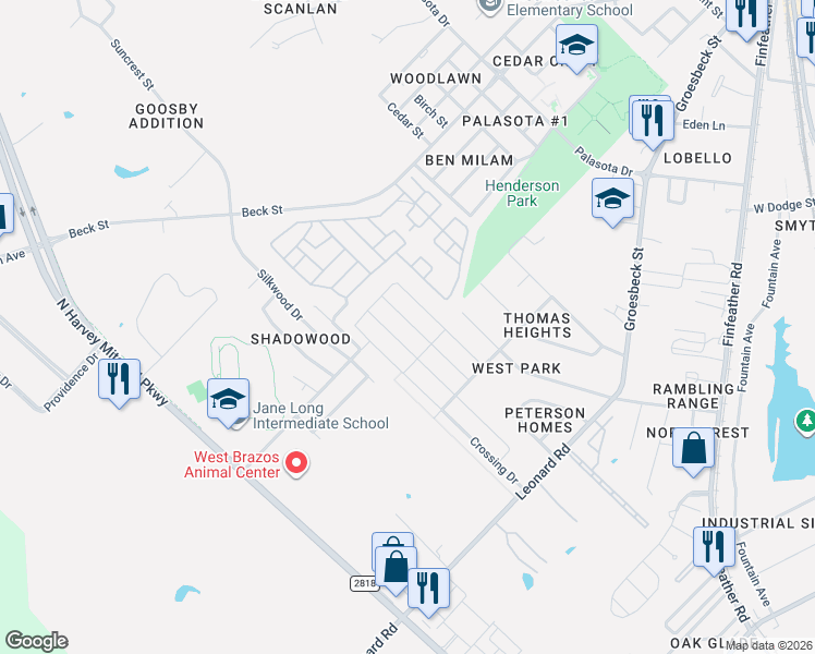 map of restaurants, bars, coffee shops, grocery stores, and more near 971 Marquis Drive in Bryan