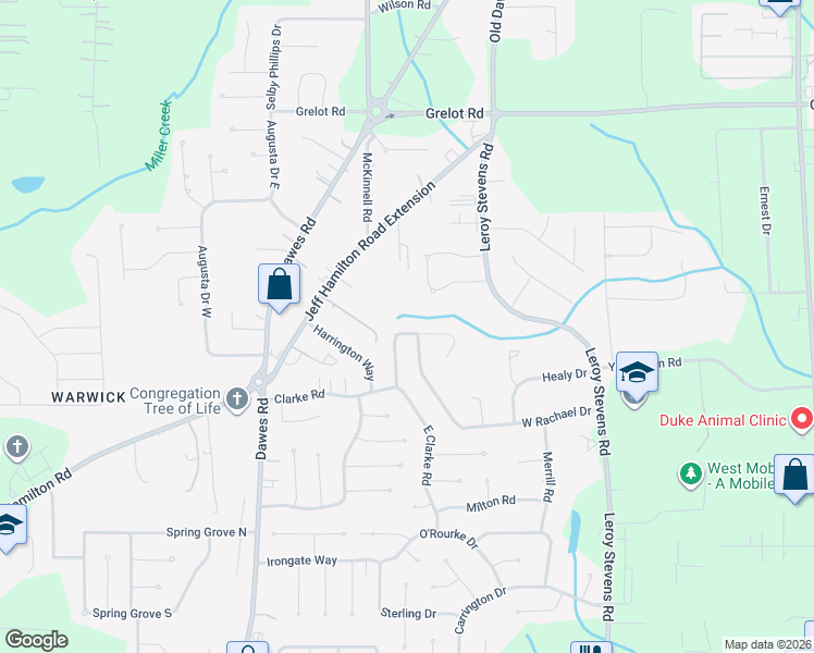 map of restaurants, bars, coffee shops, grocery stores, and more near 8430 North Kendall Court in Mobile