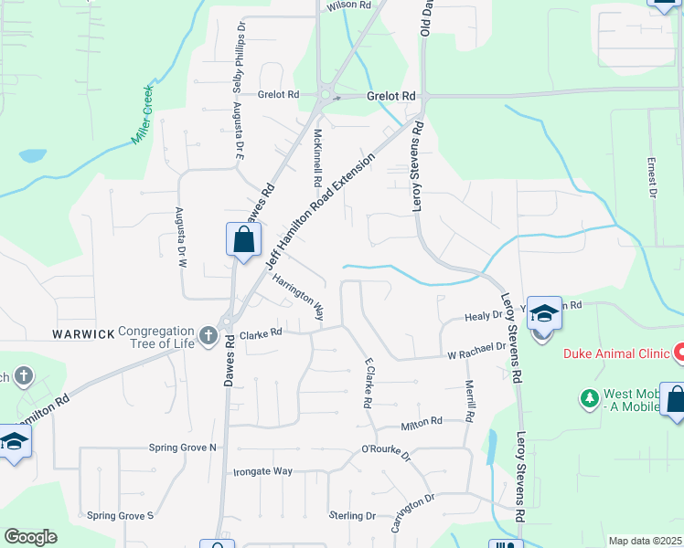 map of restaurants, bars, coffee shops, grocery stores, and more near 8470 North Kendall Court in Mobile