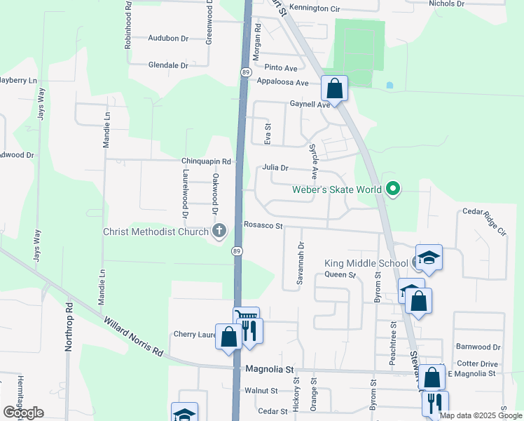 map of restaurants, bars, coffee shops, grocery stores, and more near 6411 Julia Drive in Milton