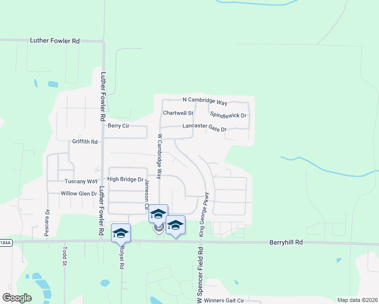 map of restaurants, bars, coffee shops, grocery stores, and more near 5964 King George Parkway in Pace