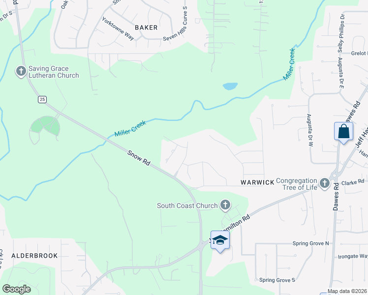 map of restaurants, bars, coffee shops, grocery stores, and more near 9106 Creek Court in Mobile