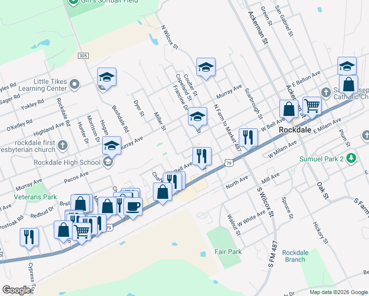 map of restaurants, bars, coffee shops, grocery stores, and more near 716 Maple Avenue in Rockdale
