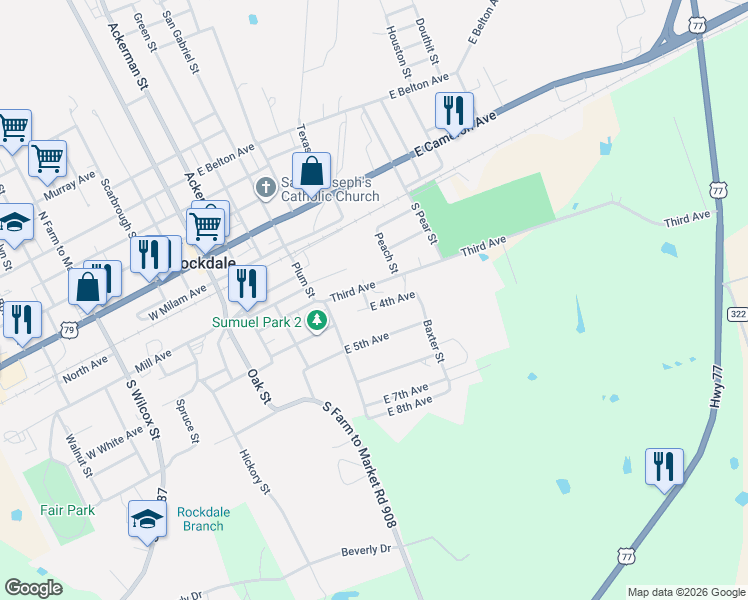 map of restaurants, bars, coffee shops, grocery stores, and more near 316 Upton Street in Rockdale