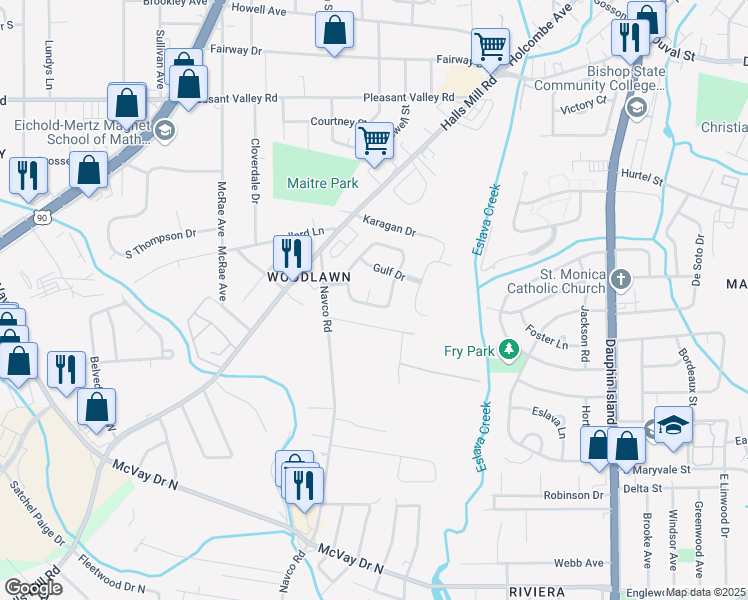 map of restaurants, bars, coffee shops, grocery stores, and more near 917 Gulf Terra Court in Mobile