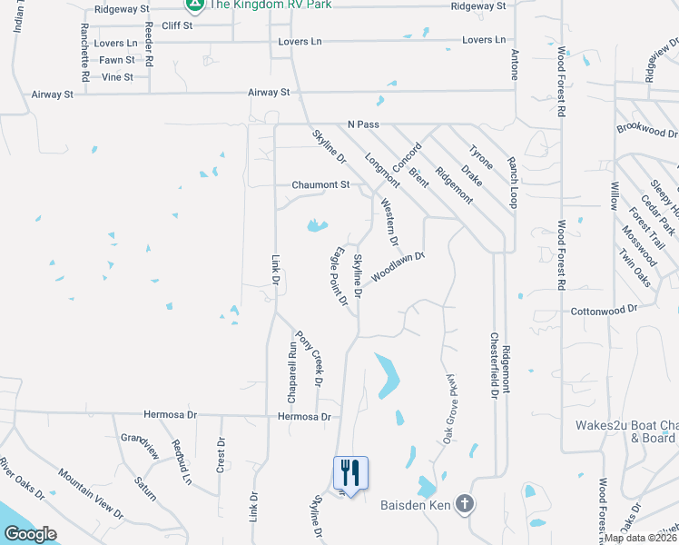 map of restaurants, bars, coffee shops, grocery stores, and more near 119 Eagle Point Drive in Kingsland
