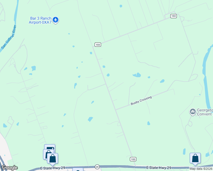 map of restaurants, bars, coffee shops, grocery stores, and more near 800 County Road 103 in Georgetown