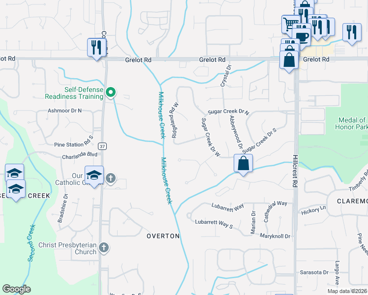 map of restaurants, bars, coffee shops, grocery stores, and more near 6812 Hunters Court in Mobile