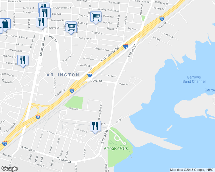 map of restaurants, bars, coffee shops, grocery stores, and more near 1698 Claudia Street in Mobile