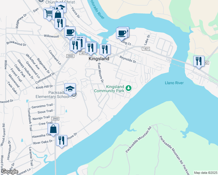 map of restaurants, bars, coffee shops, grocery stores, and more near 533 East Burnet Street in Llano