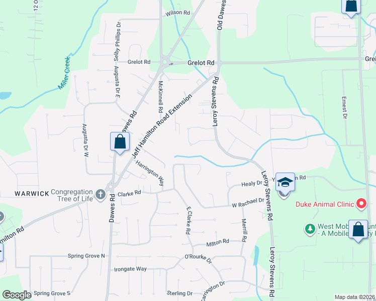 map of restaurants, bars, coffee shops, grocery stores, and more near 8430 North Kendall Court in Mobile
