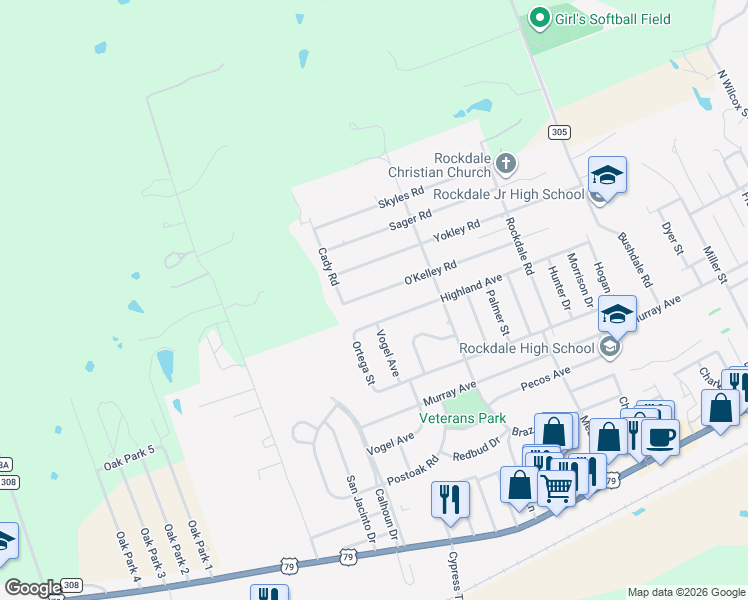map of restaurants, bars, coffee shops, grocery stores, and more near 2102 O'Kelley Road in Rockdale