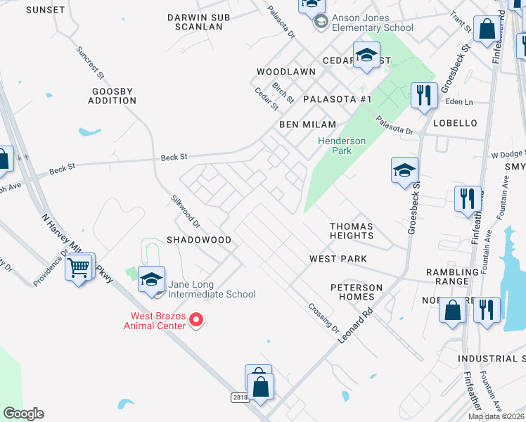map of restaurants, bars, coffee shops, grocery stores, and more near 920 Clear Leaf Drive in Bryan