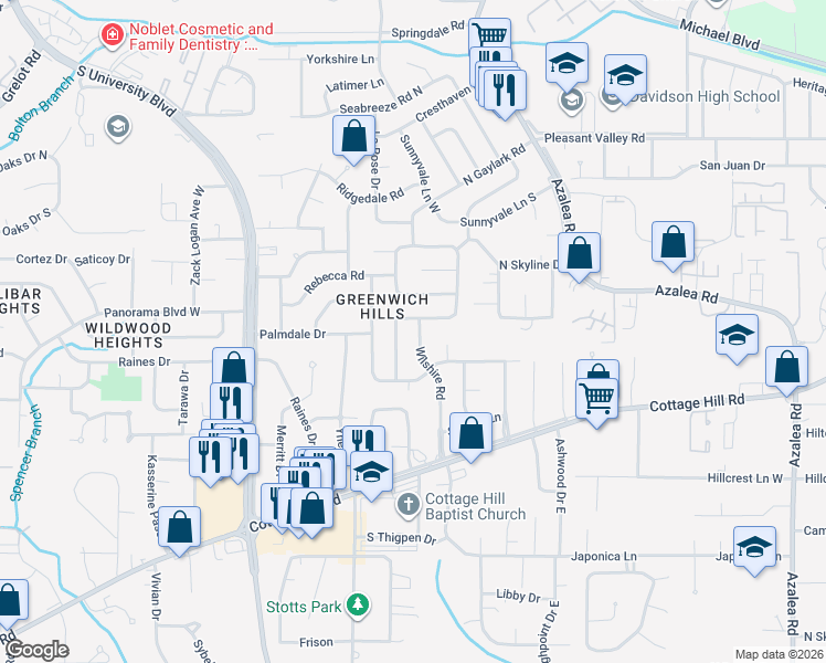 map of restaurants, bars, coffee shops, grocery stores, and more near 4064 Beechwood Lane in Mobile
