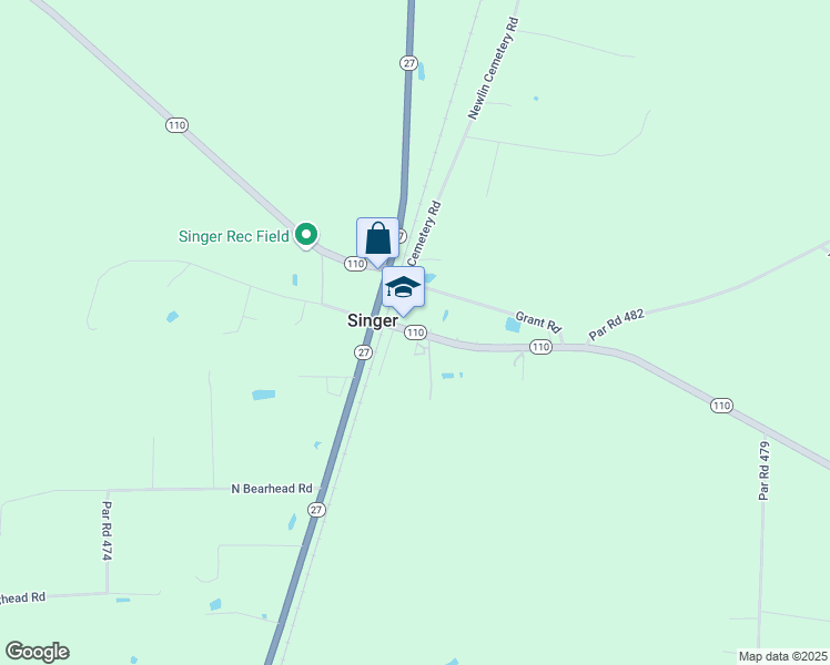 map of restaurants, bars, coffee shops, grocery stores, and more near 153 Louisiana 110 in Singer