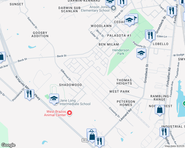 map of restaurants, bars, coffee shops, grocery stores, and more near 920 Clear Leaf Drive in Bryan