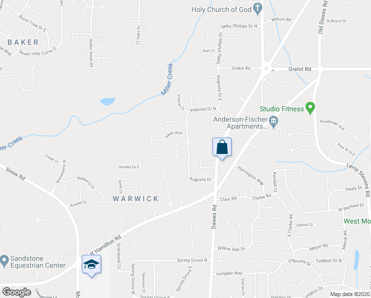 map of restaurants, bars, coffee shops, grocery stores, and more near 1726 Augusta Drive in Mobile