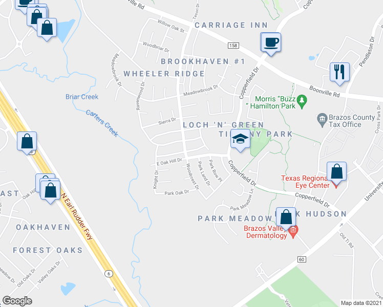map of restaurants, bars, coffee shops, grocery stores, and more near 3804 Brockhampton Drive in Bryan