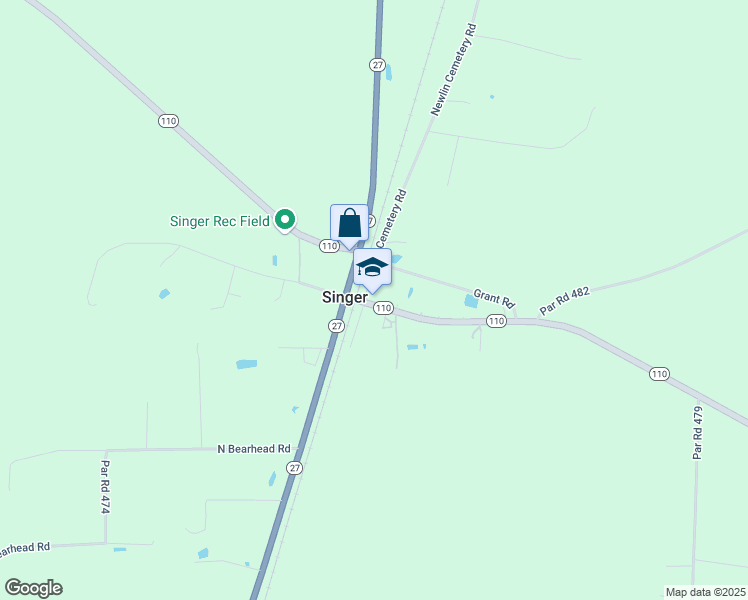 map of restaurants, bars, coffee shops, grocery stores, and more near 153 Louisiana 110 in Singer