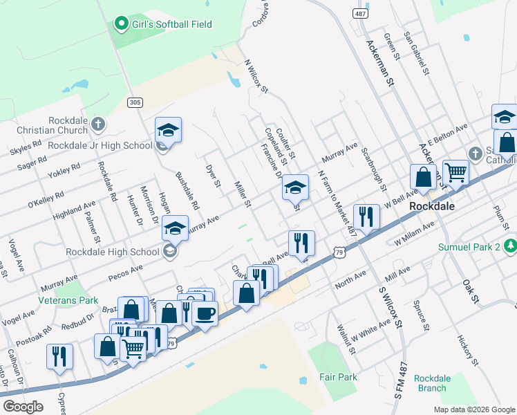 map of restaurants, bars, coffee shops, grocery stores, and more near 728 Ramsey Ave in Rockdale