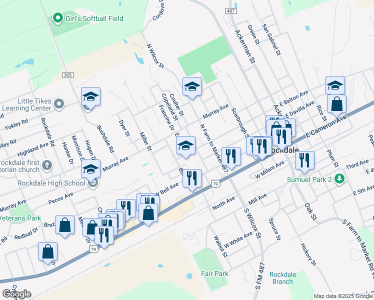 map of restaurants, bars, coffee shops, grocery stores, and more near 514 Evelyn Street in Rockdale