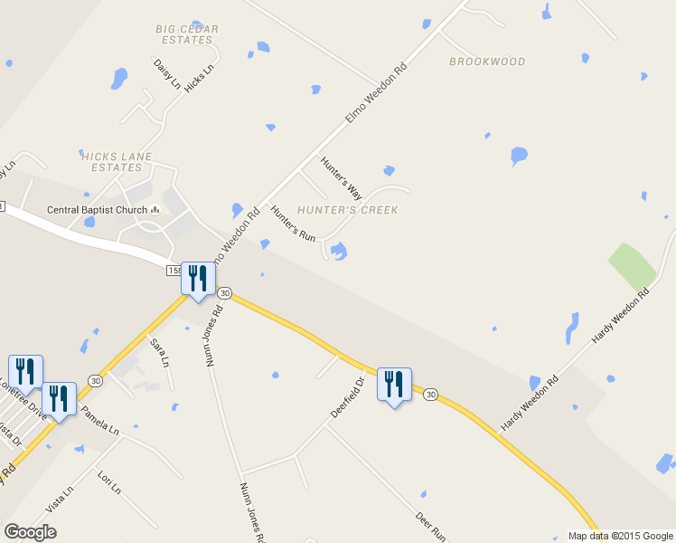 map of restaurants, bars, coffee shops, grocery stores, and more near 4401 Hunter's Cove in College Station