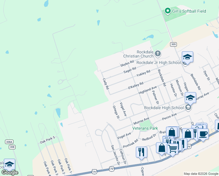 map of restaurants, bars, coffee shops, grocery stores, and more near 2103 Yokley Road in Rockdale