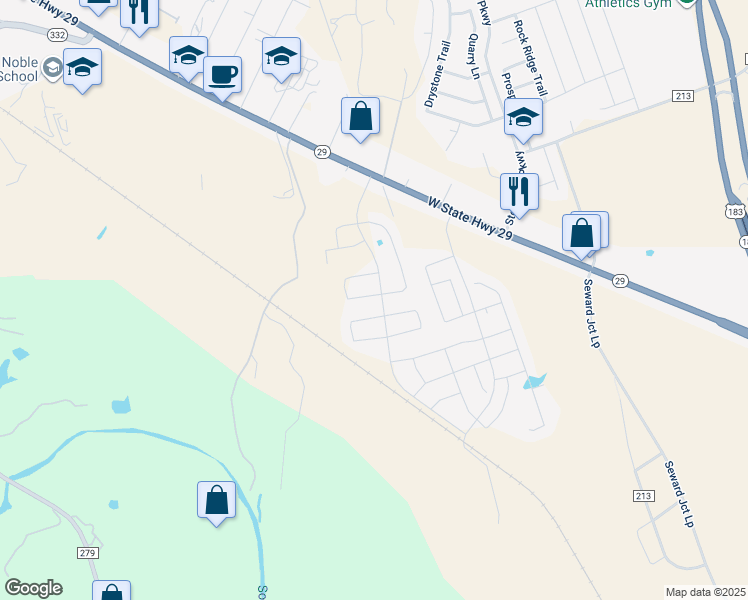 map of restaurants, bars, coffee shops, grocery stores, and more near 201 Capital Hill vw in Liberty Hill