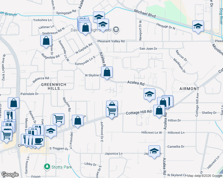 map of restaurants, bars, coffee shops, grocery stores, and more near 608 Azalea Road in Mobile