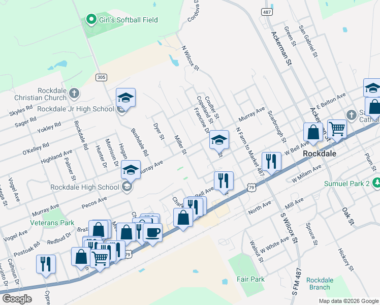 map of restaurants, bars, coffee shops, grocery stores, and more near 728 Ramsey Avenue in Rockdale