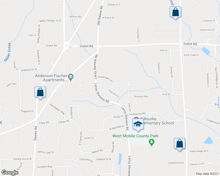 map of restaurants, bars, coffee shops, grocery stores, and more near 8240 Pine West Court West in Mobile